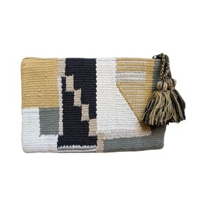 Wilfred Woven Tapestry Clutch with Tassel – Geometric Neutral Pattern